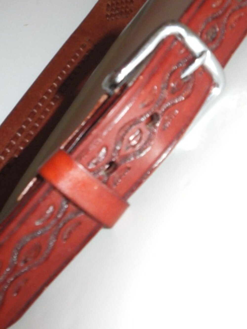 Men's Genuine Leather Belt Brown Woven & Embossed Design Silver Buckle Size 34